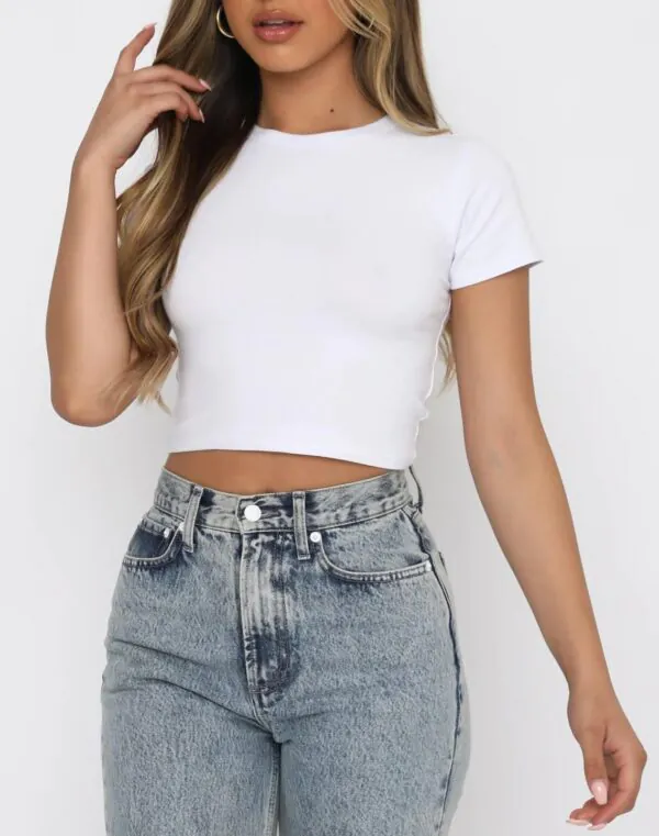 Women’s Stretchy Crop Top | Slim Fit Round Neck Cap Sleeve T-Shirt | Summer Form-Fitting Baby Tee - Image 5